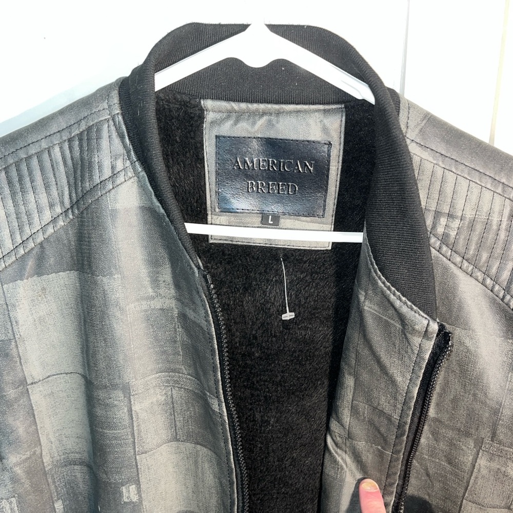 American Eagle Outfitters Black and Gray Bomber Jacket - Picture 2 of 3